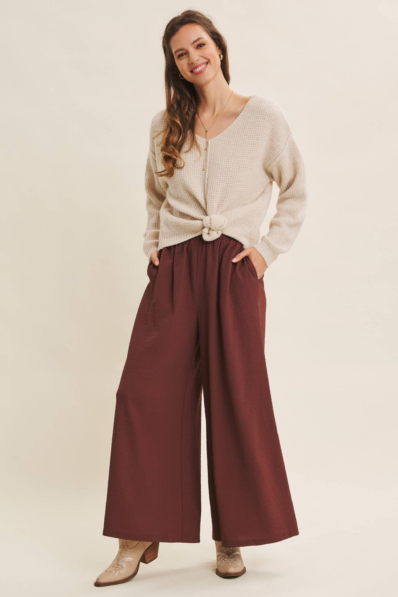 in february - Wholesale Pants - Women's - FLOWY WIDE LEG PANTS IN TEXTURED WAFFLE FABRIC3
