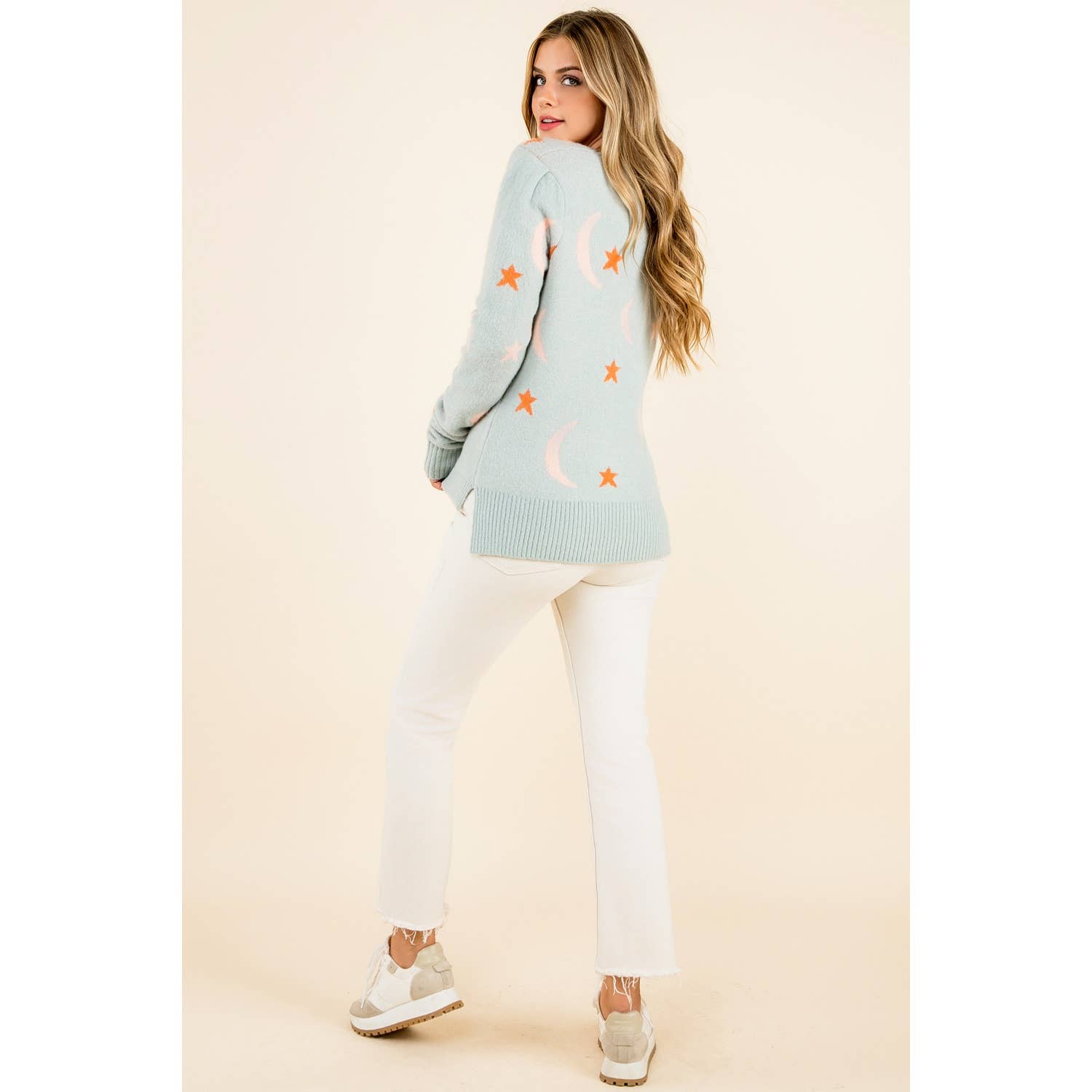 BLEU CLAIR Pull Tricoté Étoile et Lune en vente sur Faire4