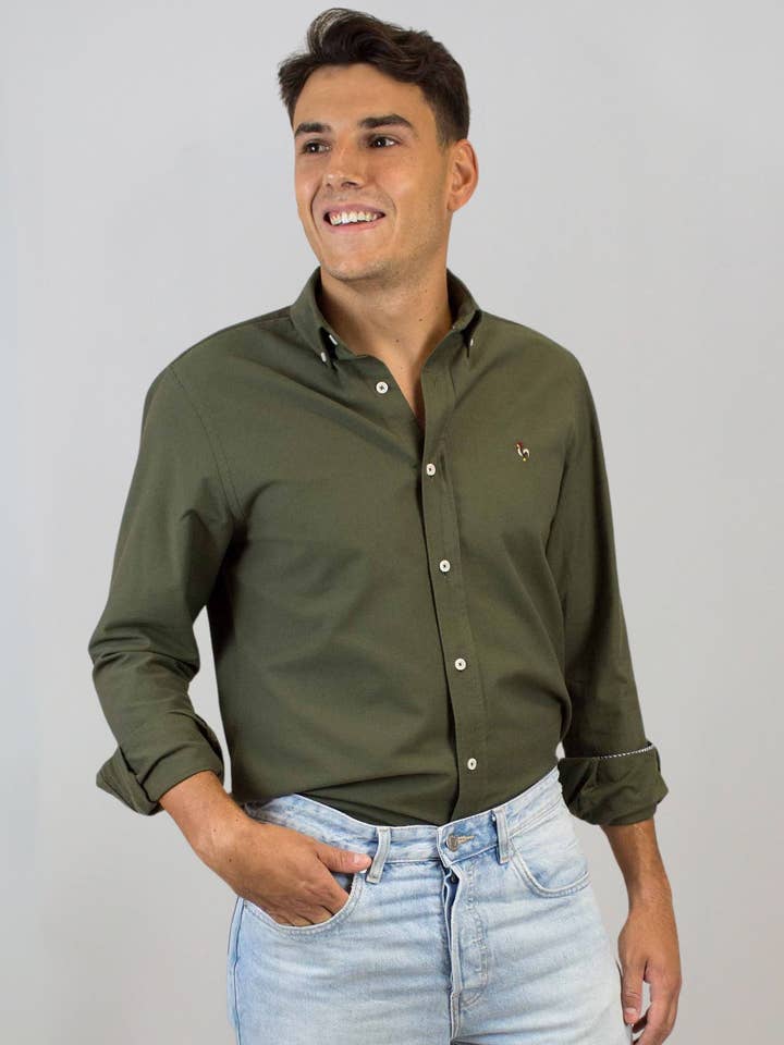 Camisa oxford lavado kaki para venta al por mayor de Patadegayo