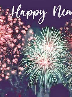 Happy New Year Greeting Note Card with Fireworks for wholesale by Just Write Arts