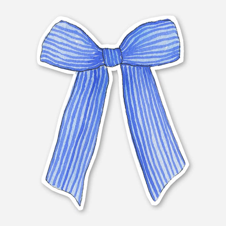 Blue Stripped Bow Sticker - 2.5"x3" for wholesale by KelseyMDesigns