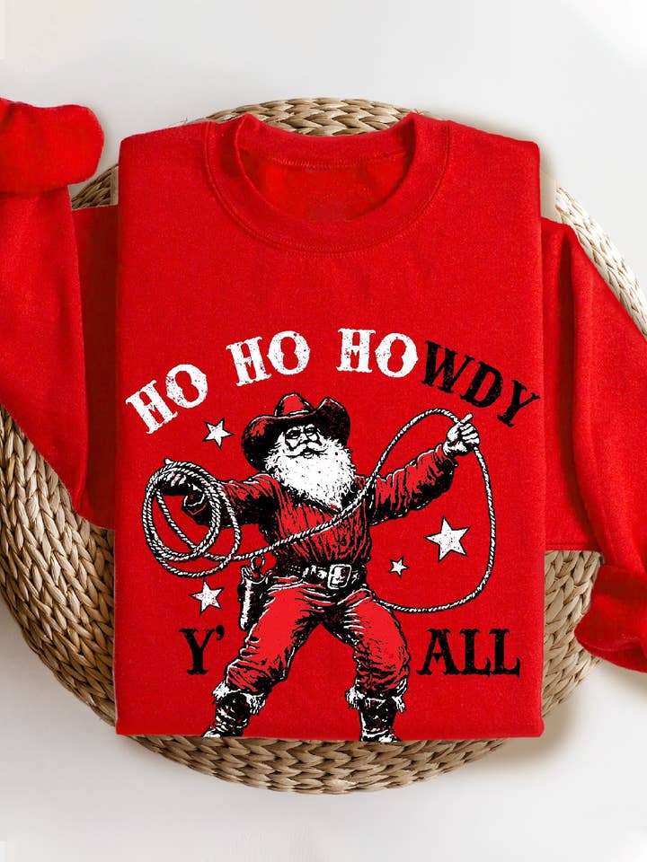 BT2213-CH HO HO HOWDY Y ALL Ferie-Sweatshirt for engroshandel hos BouTeeQue Closet