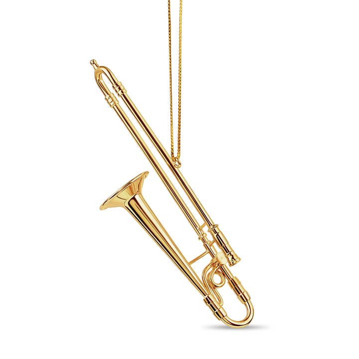 4.5"/ 5.5", Gold / Silver Brass Trombone Ornament for wholesale by Broadway Gifts Co