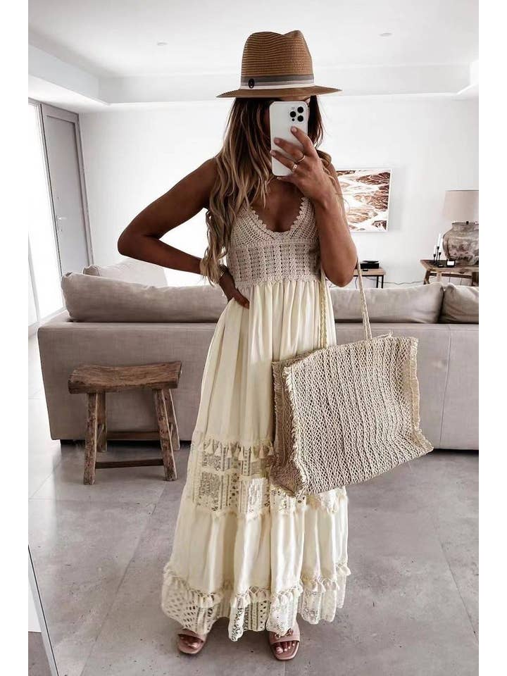 Rosa Clothing - Wholesale Dress - Women's - Bohemian Crochet tassel Lace large swing flare dress1