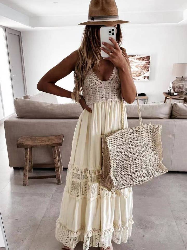 Bohemian Crochet tassel Lace large swing flare dress for wholesale by Rosa Clothing