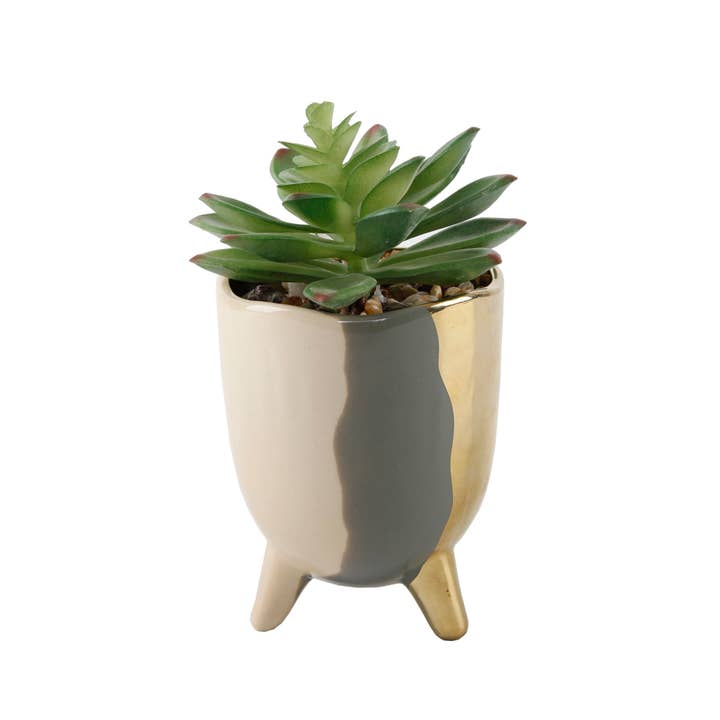 Flora Bunda Inc - Wholesale Artificial plant - 3.75" 3-TONE FOOTED CERAMIC Artificial Succulent (SM)1
