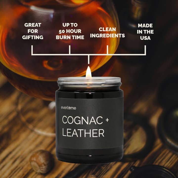 Everlume - Wholesale Jar/Filled Candle - Cognac + Leather Soy Wax Jar Candle -Non-Toxic, 50 Hour Burn3