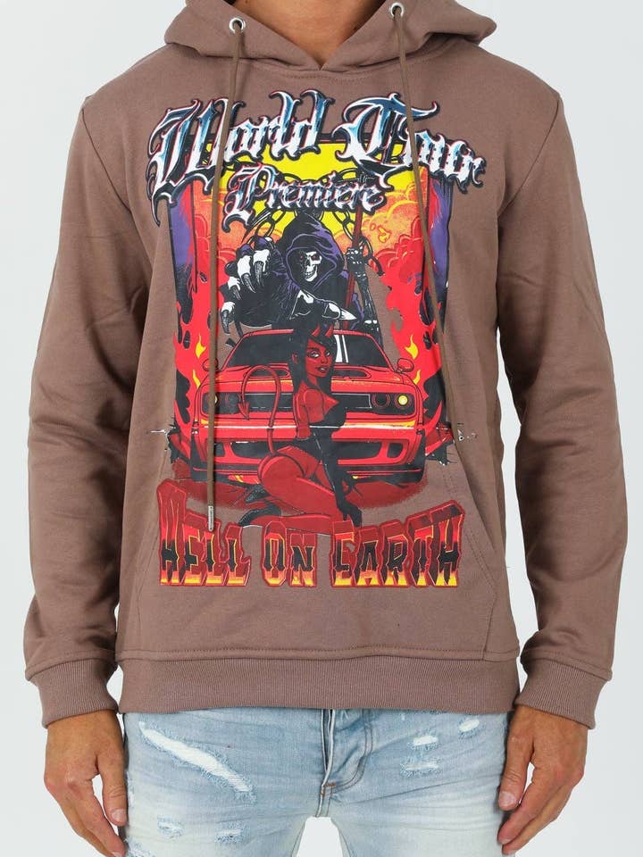 Chandail à capuchon brun Hell On Earth pour la vente par World Tour