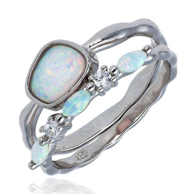 Sterling sølvring med dobbelt ildopal for engroshandel hos Las Joyas de Amanda