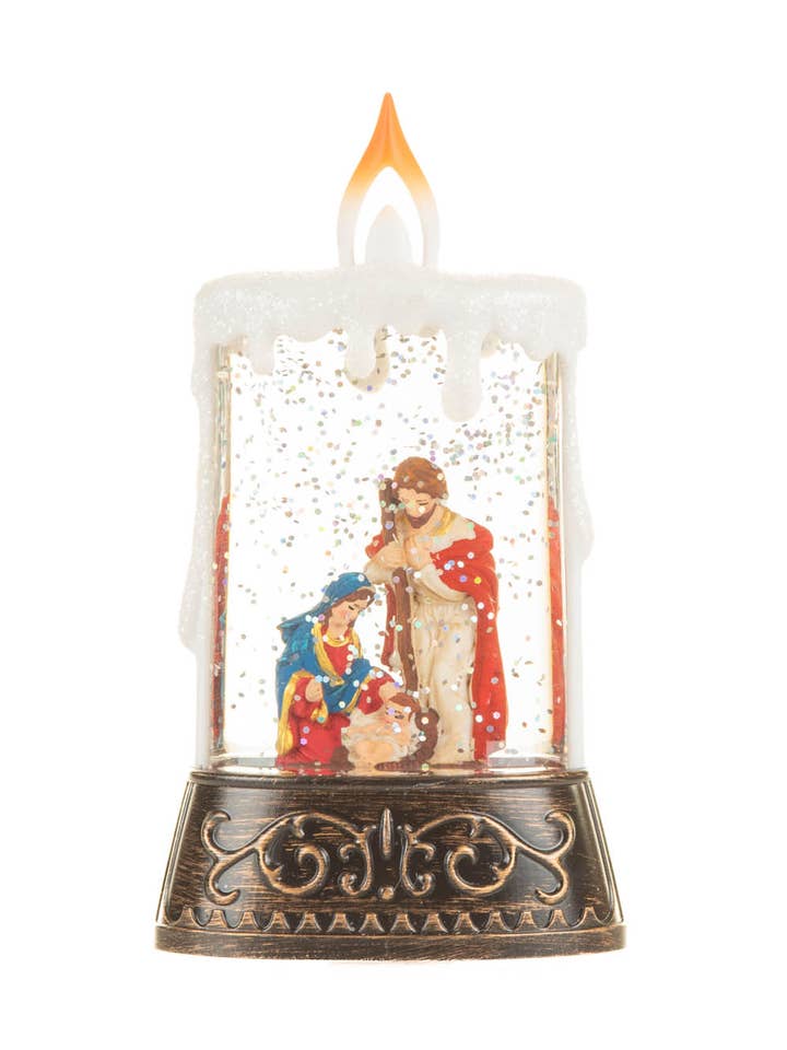 Bronze/White LED Candle Snow Globe with Baby Jesus for wholesale by Starlight Collection