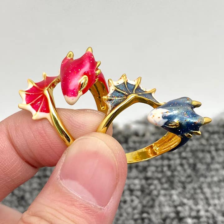 Blue And Pink Star Dragon Adjustable Ring for wholesale by Mio Queena