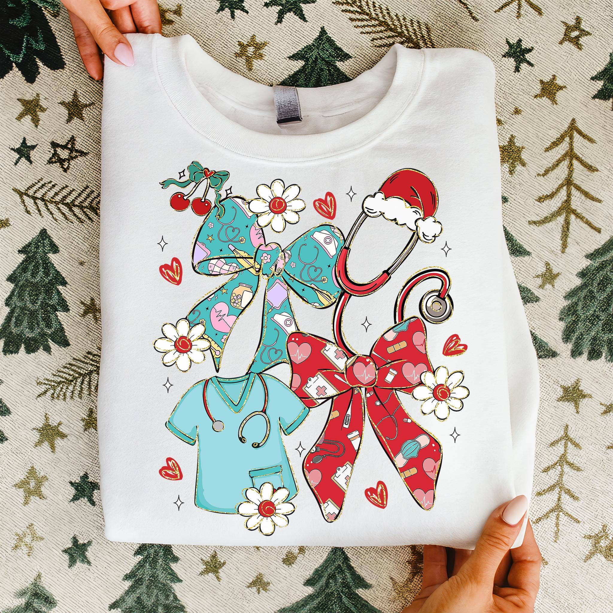 NVC Ecommerce LLC - Wholesale T-Shirt (Graphic) - Women's - Christmas Nurse Coquette Tee, Preppy Nurse Christmas Sweater6