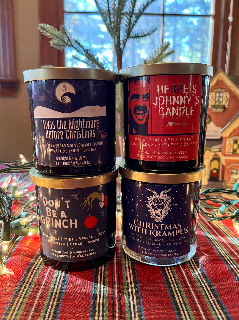 Moonlight & Mindfulness - Wholesale Jar/Filled Candle - Spooky Holiday Scents, Grinch, Nightmare Christmas, Krampus2