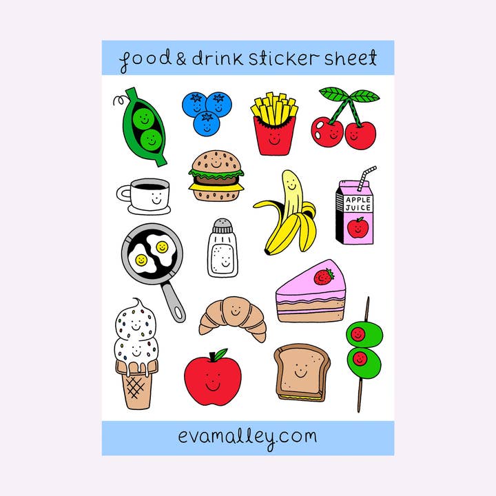 FOOD & DRINK STICKER SHEET (A5) for wholesale by Eva Malley