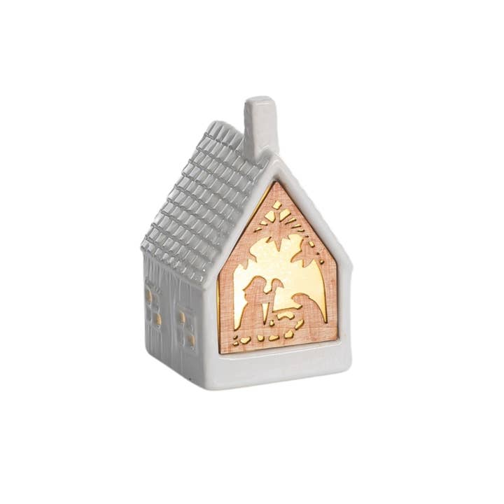 Transpac - Wholesale Decorative Figurine - LED Nativity Figurine - White Ceramic Christmas Scene