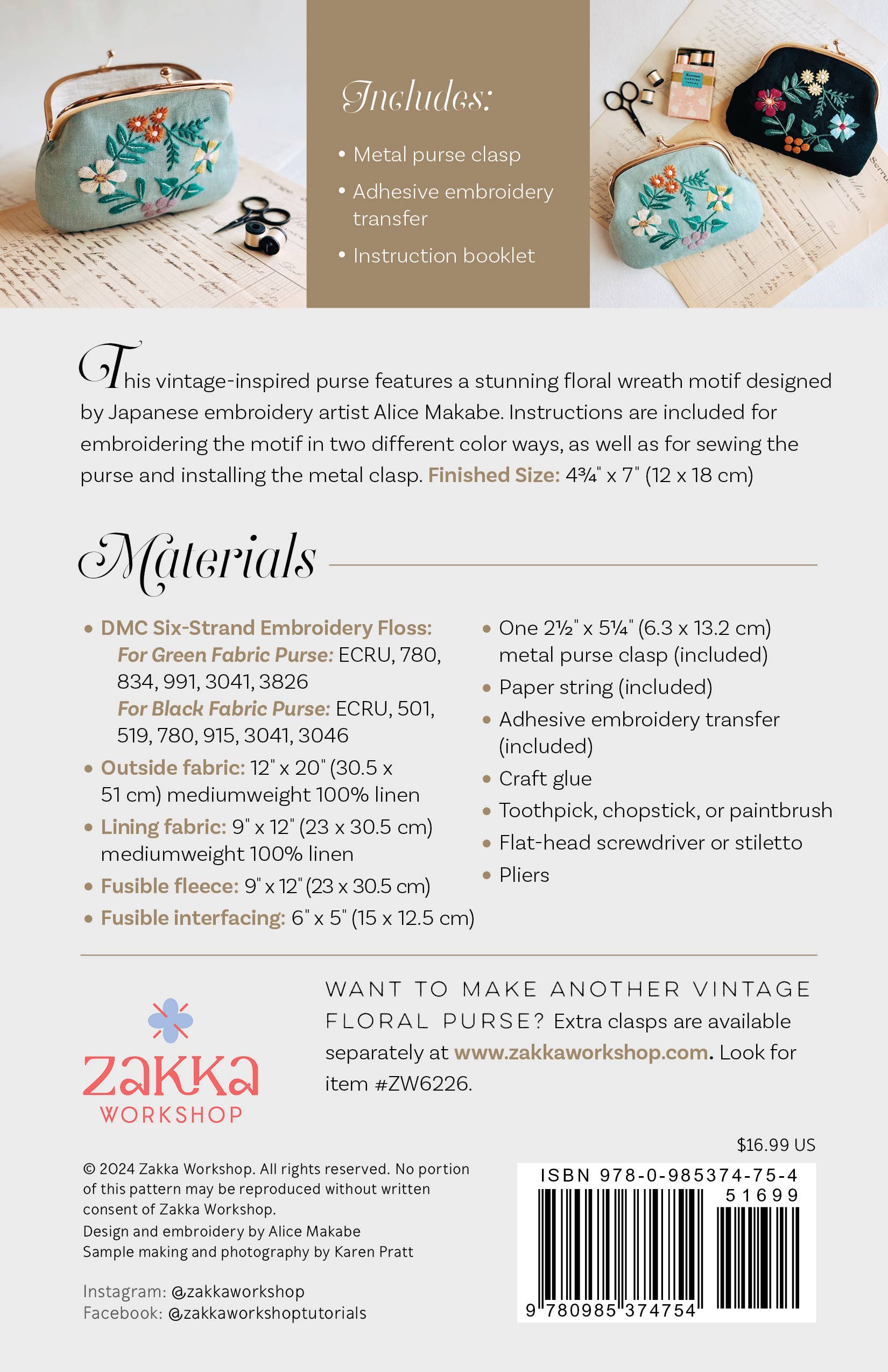 Zakka Workshop - Wholesale Craft Sewing Kit - Vintage Floral Purse Kit (#ZW4754)2