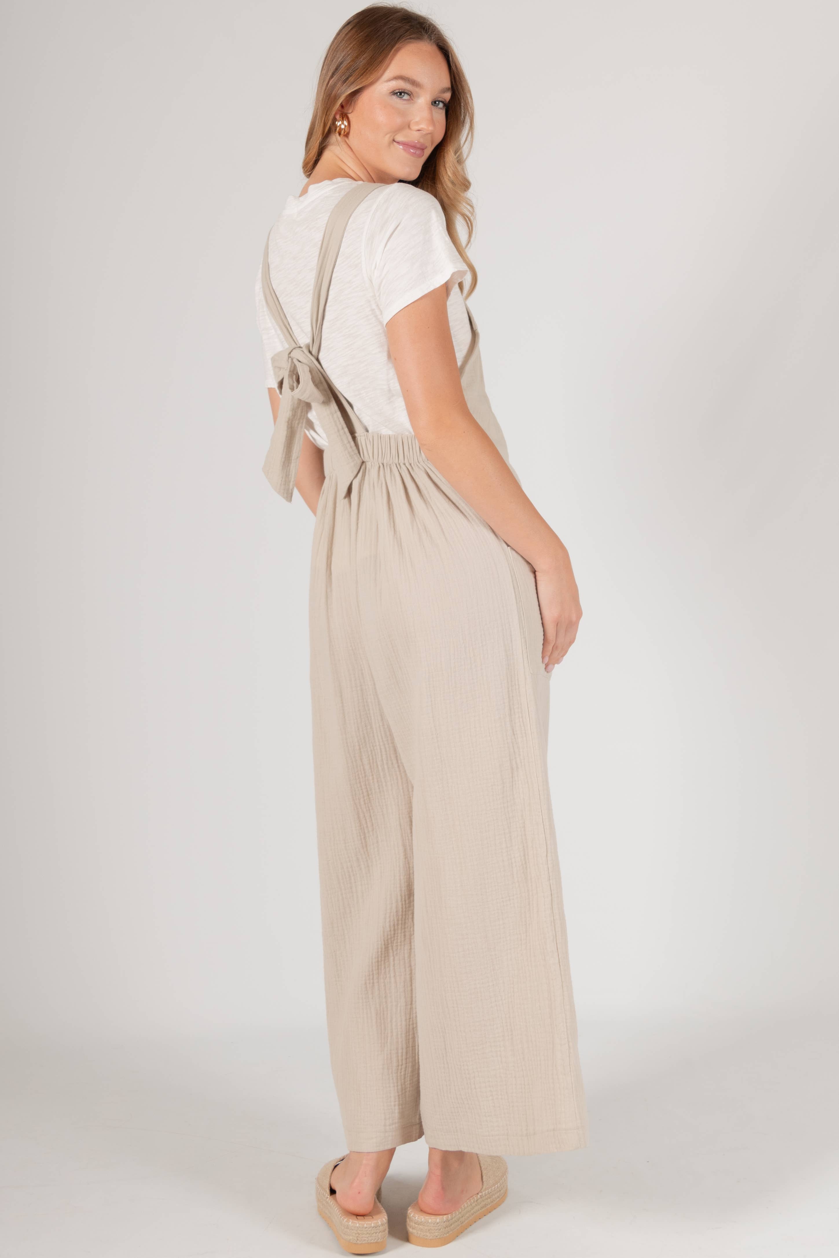 Sand Slubbed Gauze Wide Leg Overalls for wholesale on Faire6
