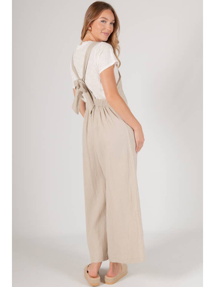 Sand Slubbed Gauze Wide Leg Overalls for wholesale on Faire6