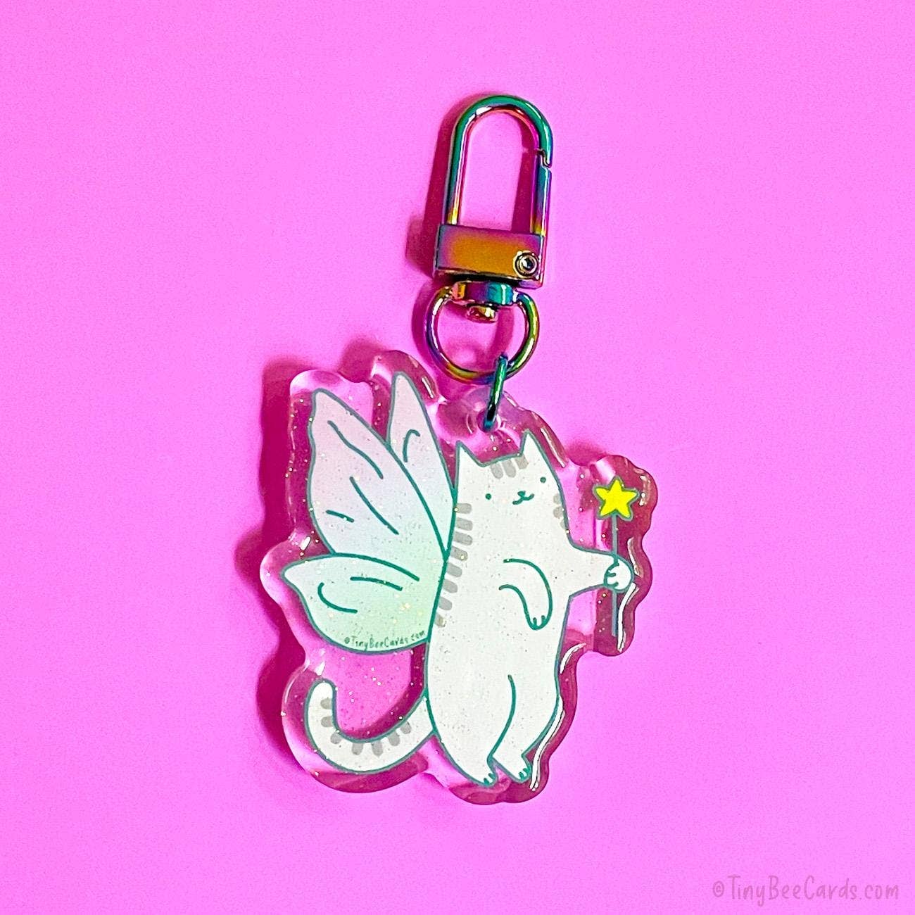 Tiny Bee Cards - Wholesale Keychain - Unisex - Fairy Cat Glitter Acrylic Keychain1