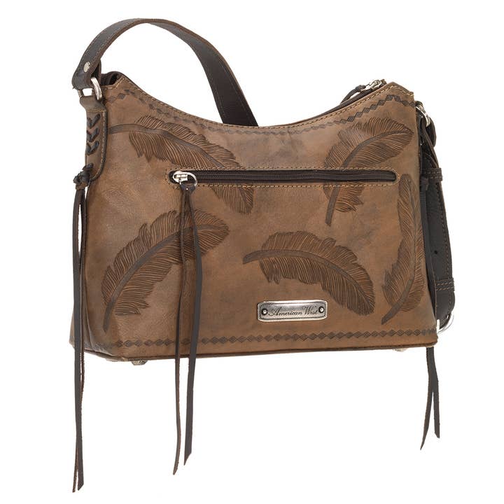 Marrone Carbone Invecchiato Borsa a spalla con zip Sacred Bird in vendita all'ingrosso su Faire3