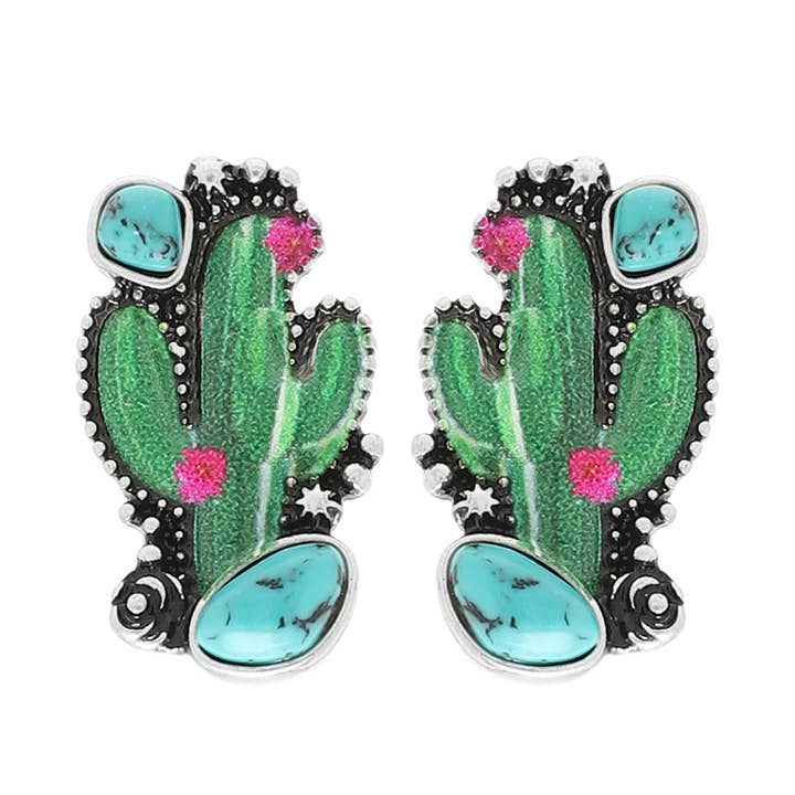 SP Sophia Collection - Wholesale Stud/Post Earrings - Western Turquoise Cactus Post Earrings
