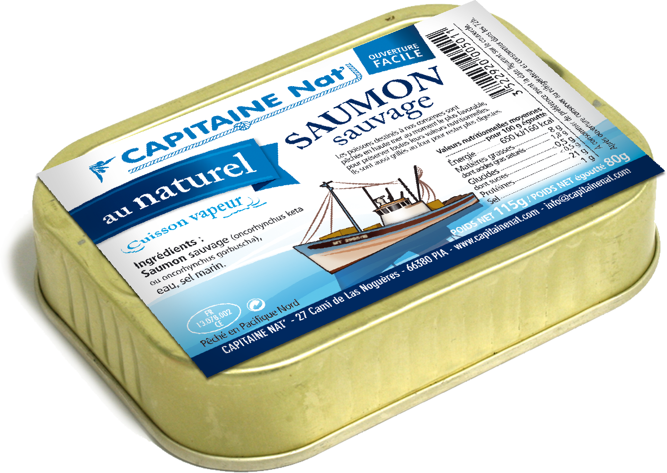 CAPITAINE NAT' - Wholesale Tinned Fish - Wild salmon in nature 115g0