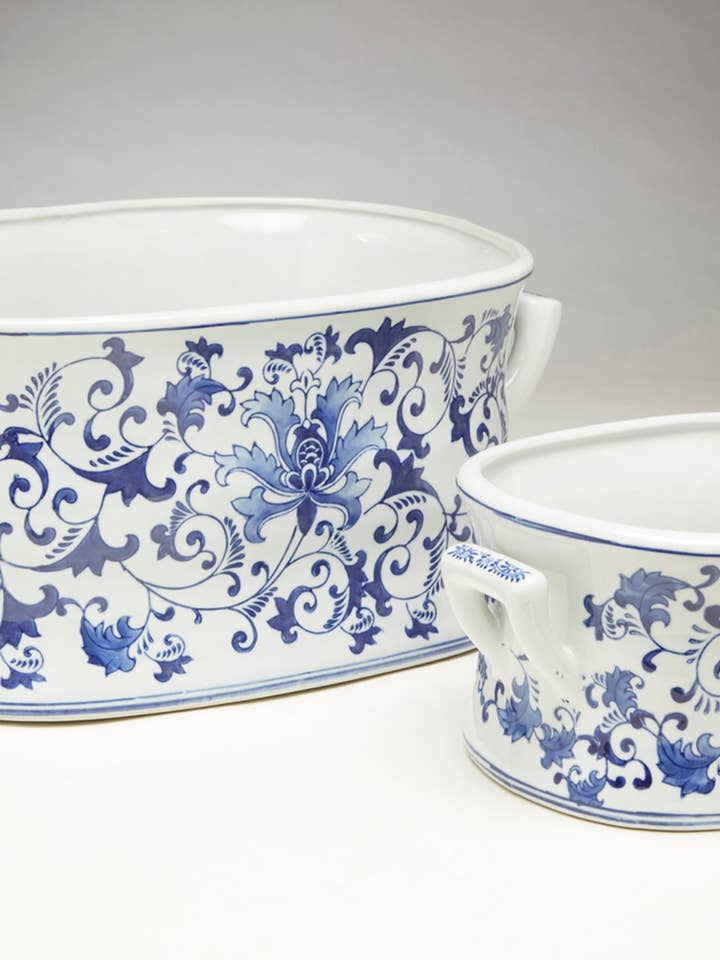 Blue and White Floral Footbath Planter Set of 2 for wholesale by AA Importing