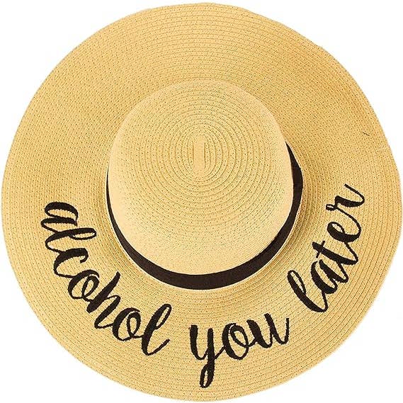 Funky Junque - Wholesale Straw Hat - Women's - Embroidered Sun Hat - Alcohol You Later
