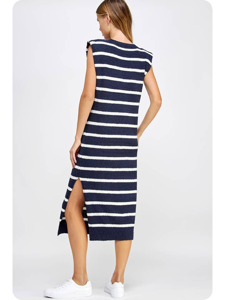 Strut & Bolt - Wholesale Dress - Women's - Shoulder Pad Sleeveless Textured Striped Knit Dress33
