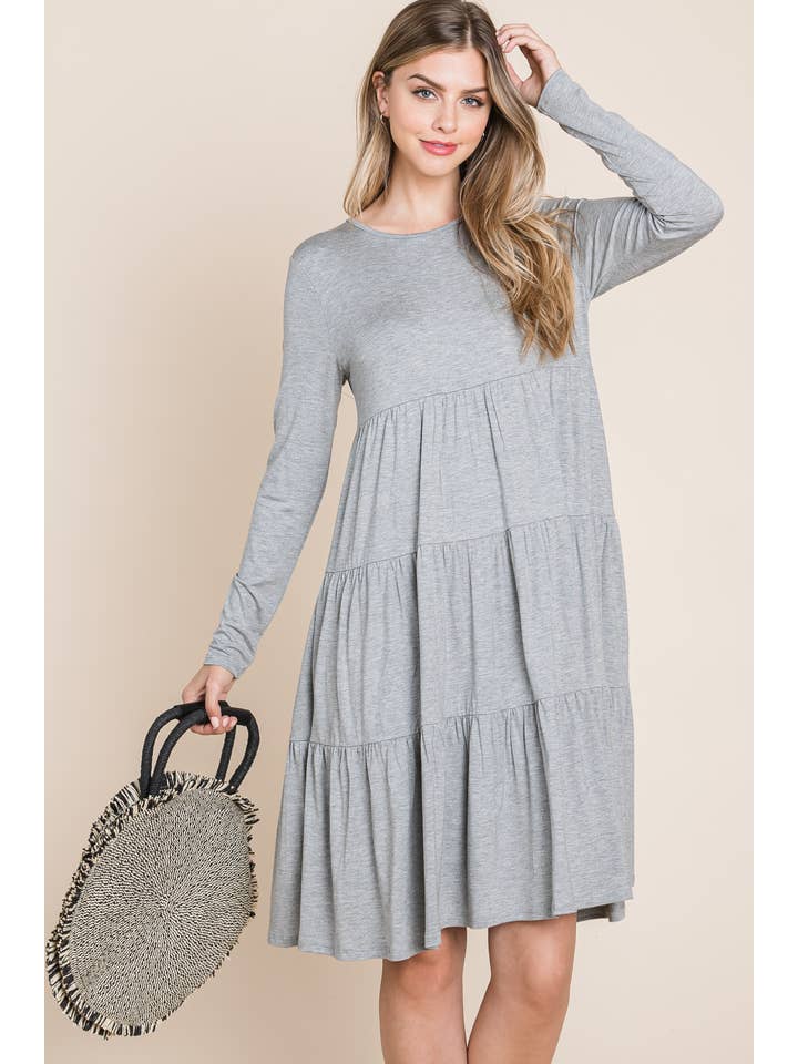 HEATHER GREY DL1208 CASUAL TIERED DRESS for wholesale on Faire