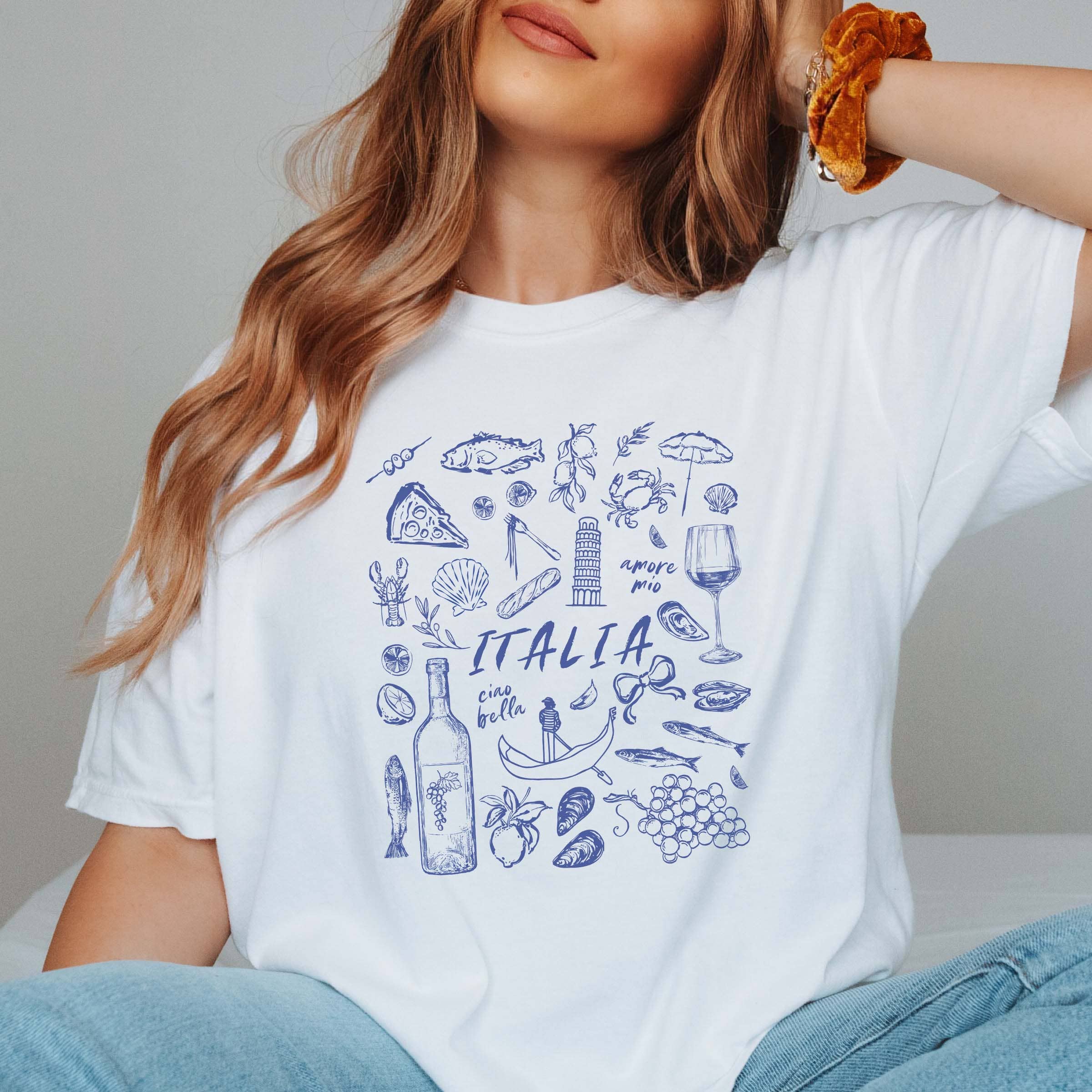 Limeberry Designs - Wholesale Screen Printed T-Shirt - Women's - Italia Blue Collage Comfort Color Tee0
