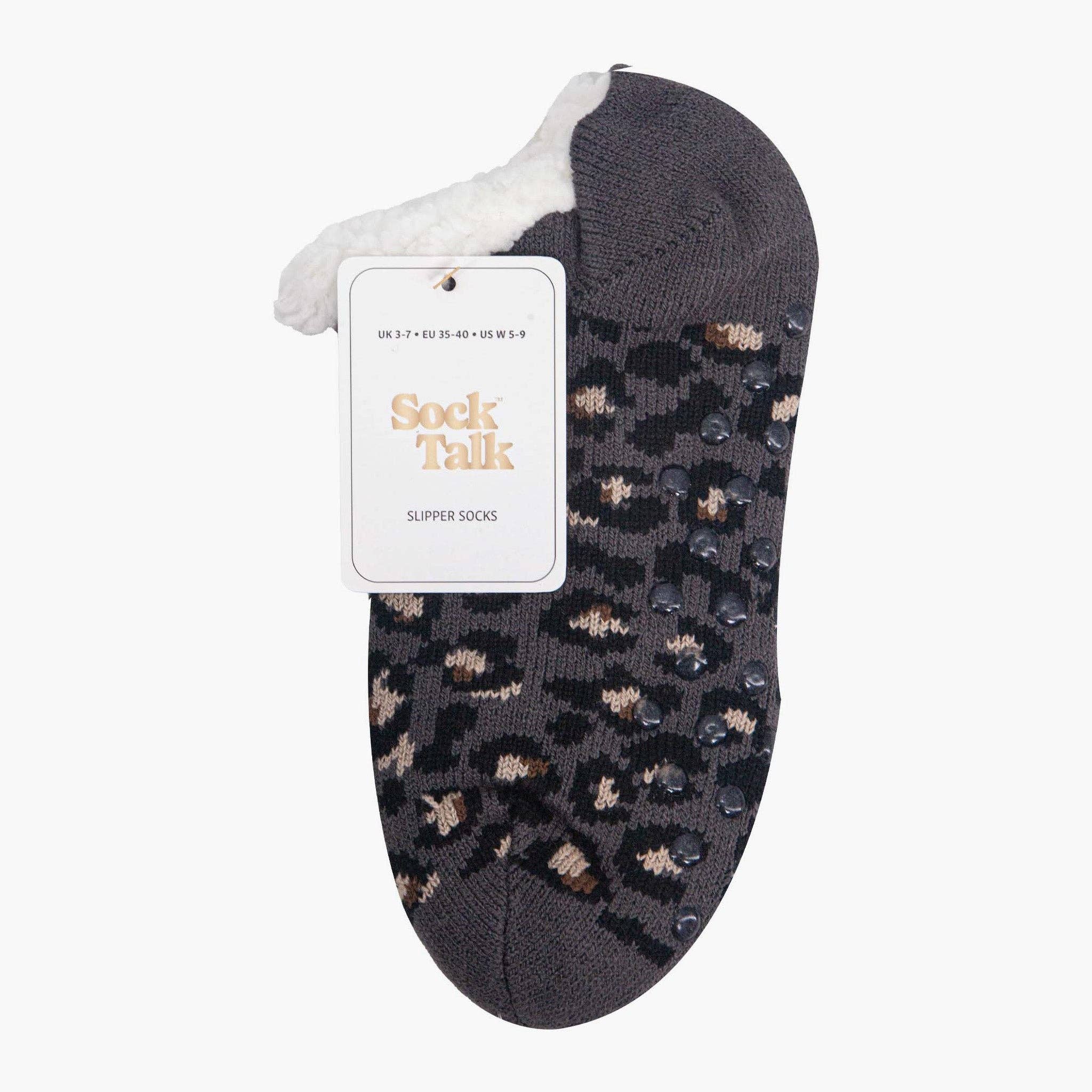 Sock Talk - Wholesale Sock Slippers - Women's - Women's Short Slipper Sock- Dark Grey, Leopard6