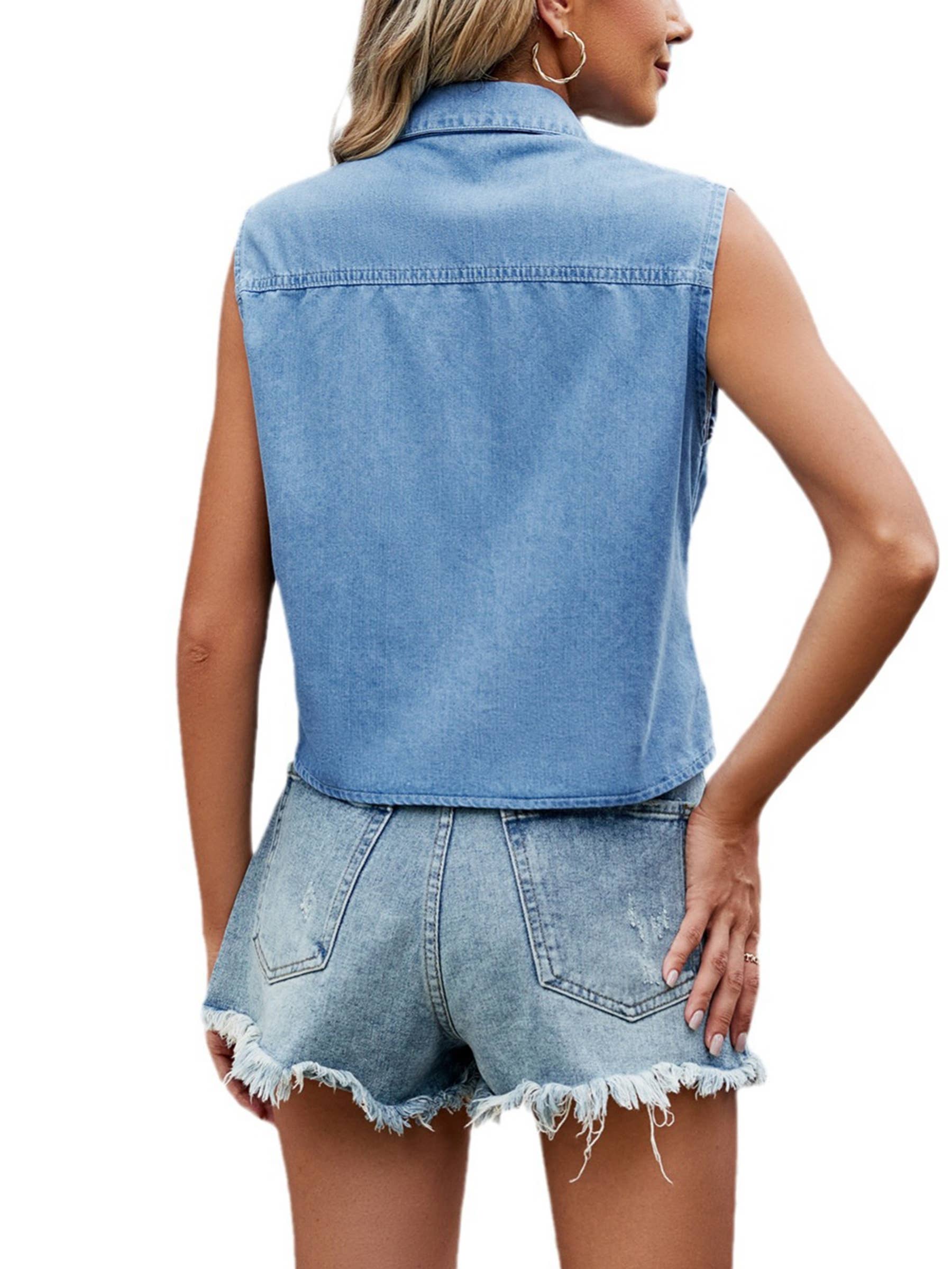 bleu Chemise fine à lacets en jean en vente sur Faire2