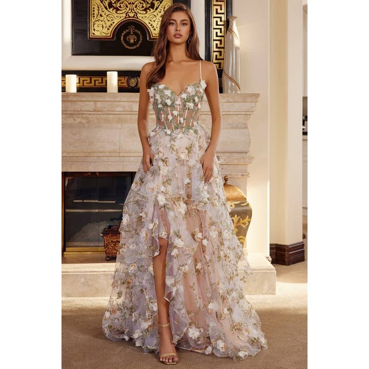 Robe de bal ligne A avec appliqué floral 3D pour la vente par Babyfox Apparel