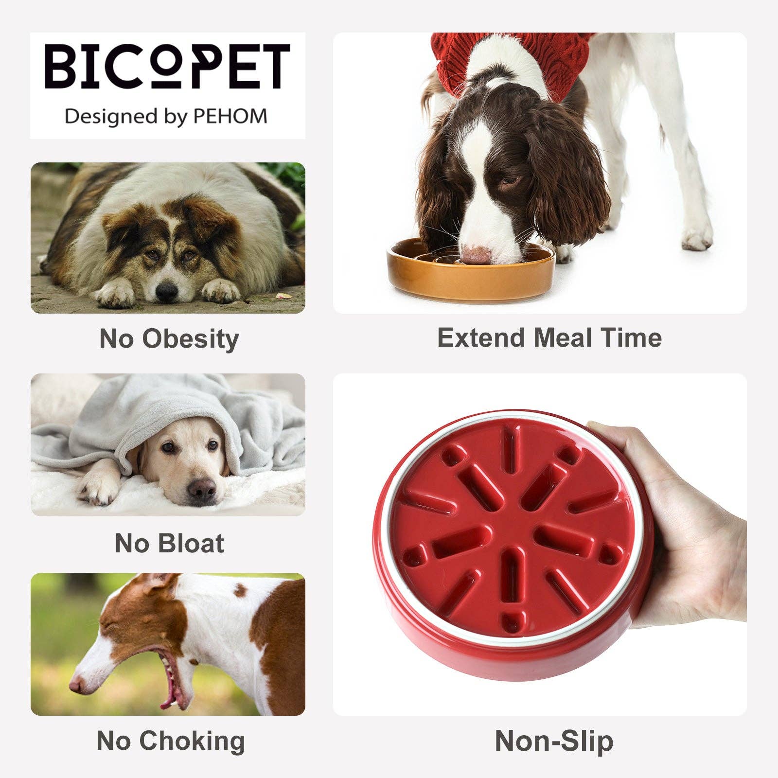 PEHOM – Engroshandel Madskål - Kat/hund – [Wave] langsomspisende hundeskåle - pink / beige / orange5