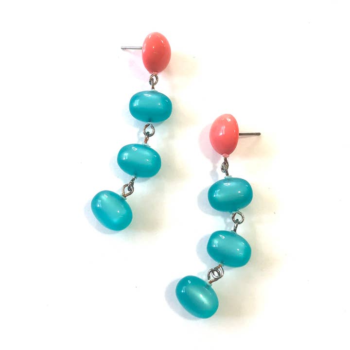Coral & Teal Moonglow Fish Scale Earrings for wholesale by Leetie Lovendale