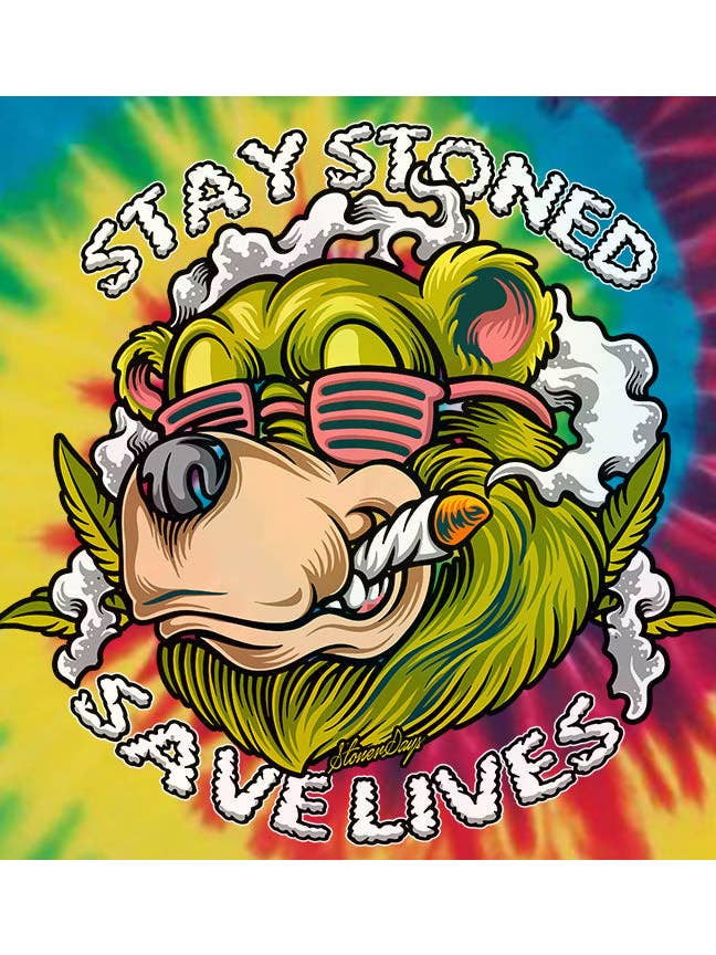 StonerDays Apparel - Wholesale Screen Printed T-Shirt - Unisex - Stay Stoned Save Lives Rainbow Tie Dye Tee1