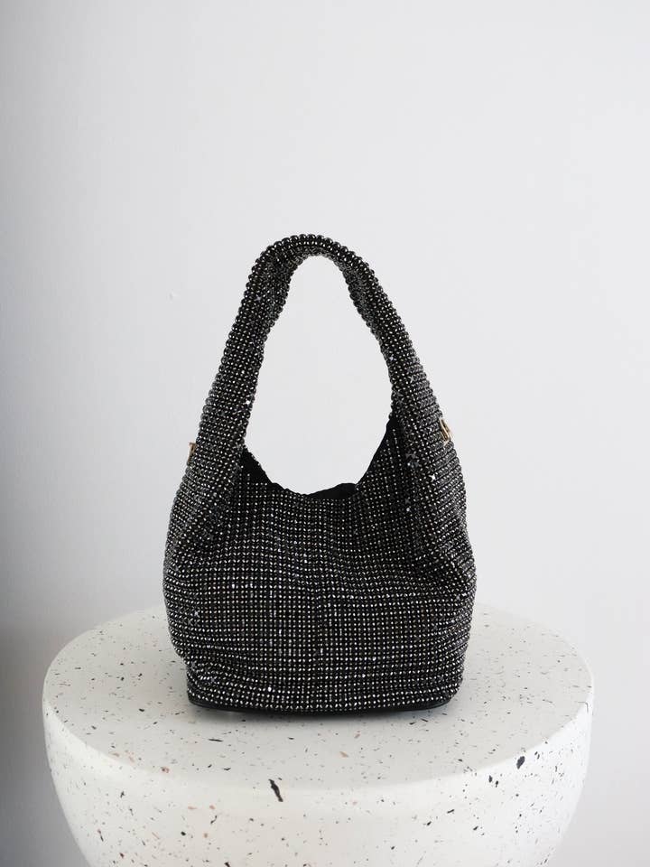 Paris Rhinestone Handbag In Black for wholesale by Angels Whisper Accessories