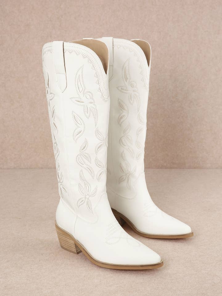 ENORA LEAVES BRODERI VÄSTERLÄNDSKA HÖGA COWBOYSTÖVLAR för wholesale av CCOCCI