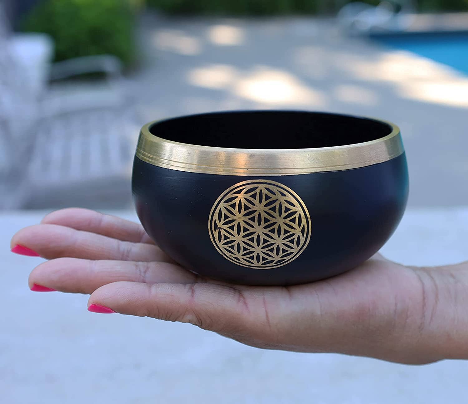Lungta Imports - Wholesale Meditation Supplies - Tibetan Flower Of Life Singing Bowl Mallet Cushion Set ~ For Meditation, Yoga, Spiritual Healing and Mindfulness ~ Medium1