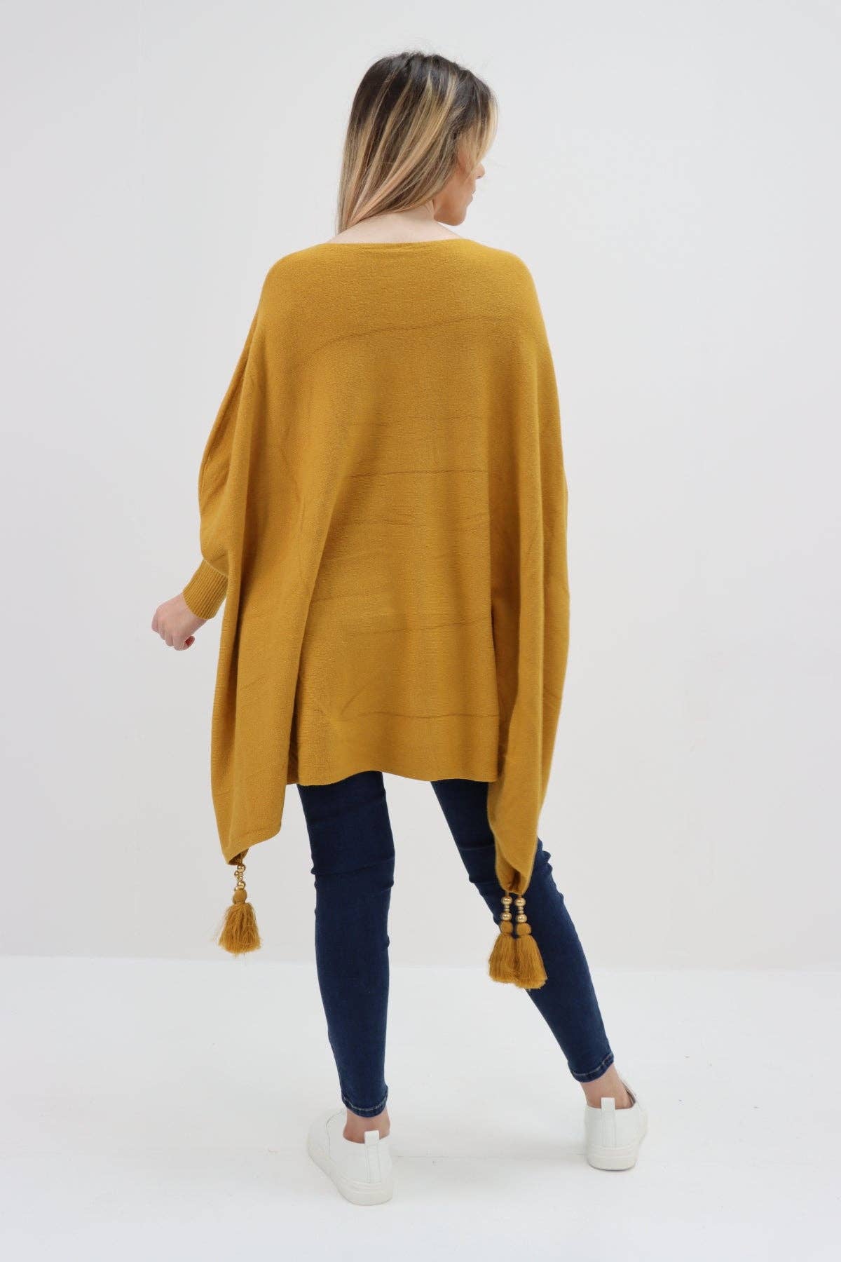 Miss Bold - Wholesale Poncho - Women's - Italian Plain Batwing Sleeves Tassels Tunic Poncho26