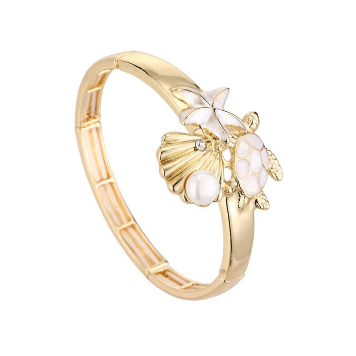 Geronte elastische armband met maritiem motief en parel voor wholesale door BELLE MISS