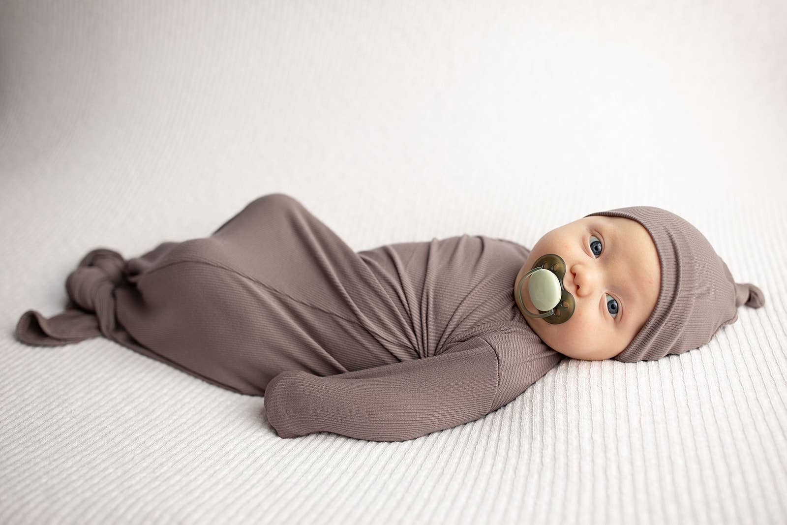 Three Little Tots - Wholesale Babygown - Baby - Cocoa Brown Ribbed Knotted Newborn Baby Gown sleepwear36