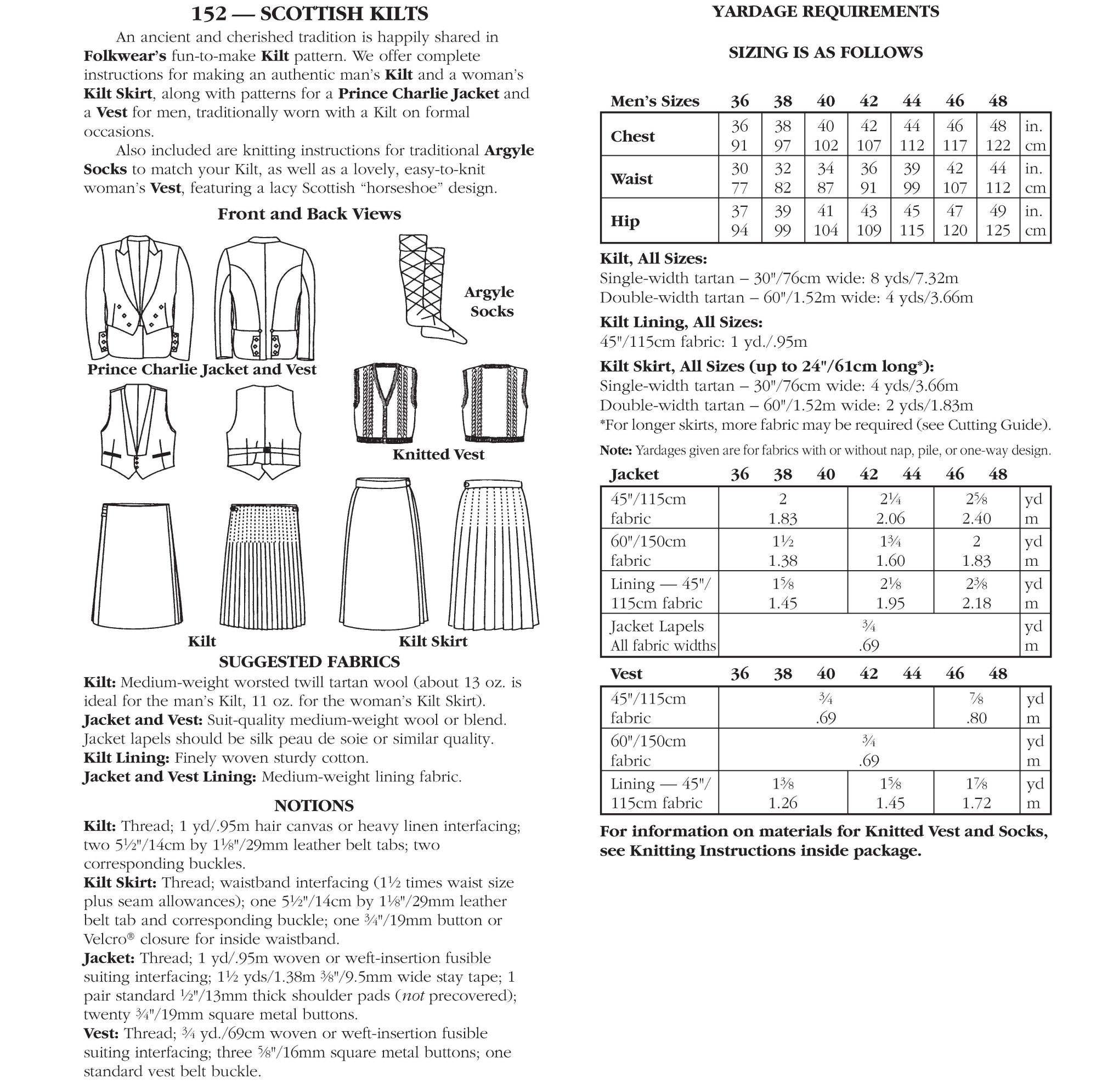 Folkwear – wholesale Craft sewing kit – 152 Scottish Kilts - Sewing Pattern7