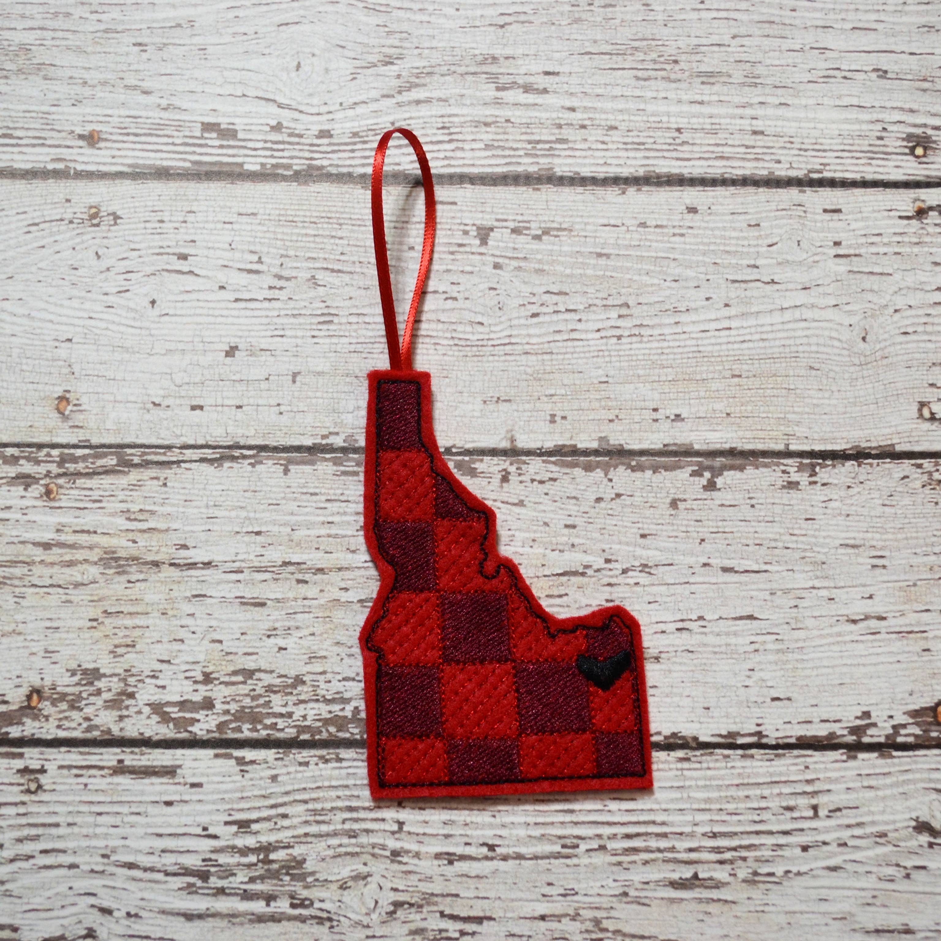 SewMuchMoreStore - Wholesale Ornament - State Red Buffalo Plaid Embroidered Felt Ornament - Holiday13