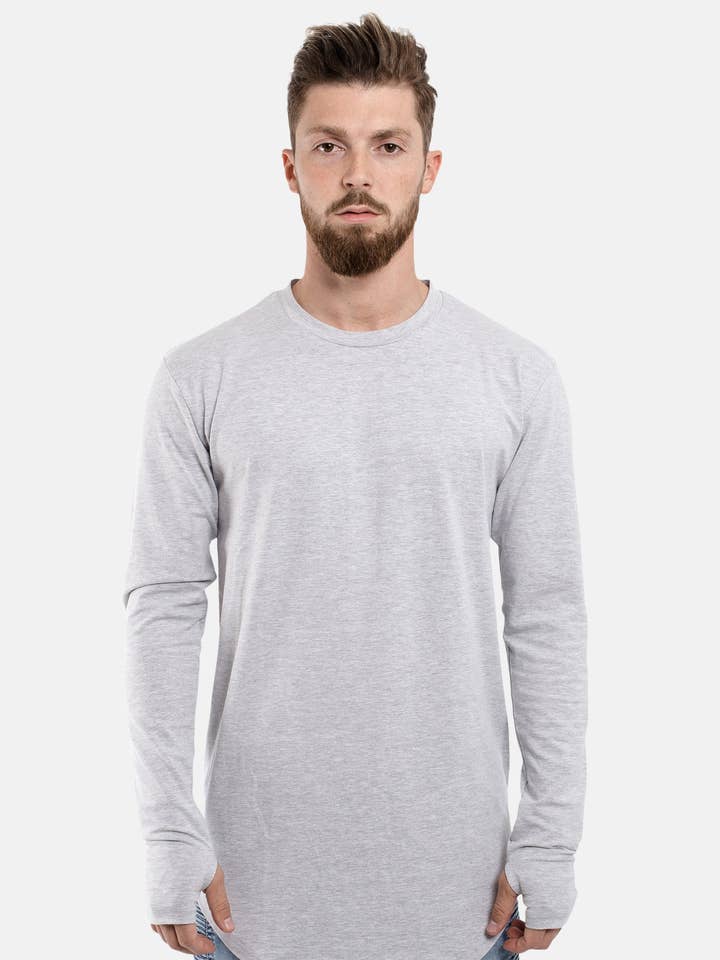 Rundhals Langarm Longline T-Shirt Aschgrau for wholesale by Blackskies