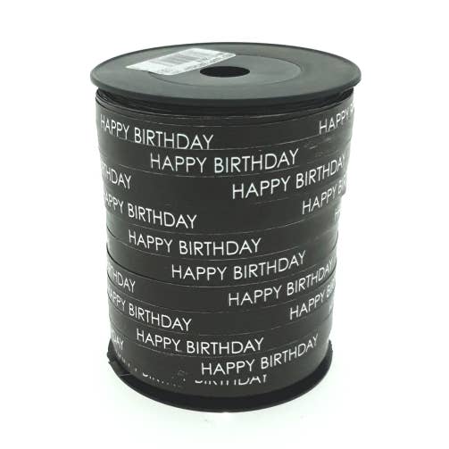 Paperlook Krøllebånd - Tillykke med fødselsdagen - sort/hvid - 10mm x 250m for engroshandel hos Mini Art Products