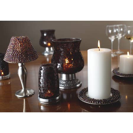India Handicrafts Inc - Wholesale Pillar Candle - Purple Beaded Pillar Plate, 12
