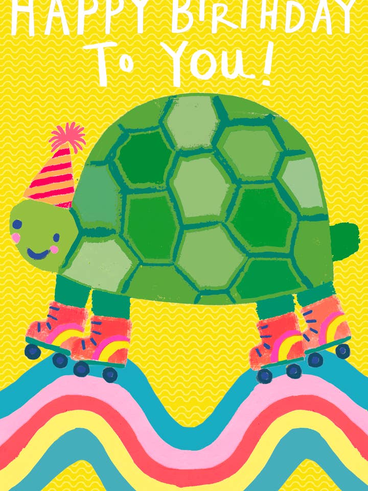 BIRTHDAY TURTLE SKATE GREETING CARD PAPER SALAD for wholesale by Notes & Queries, Inc.