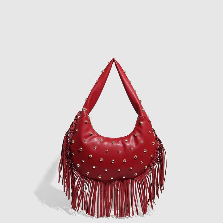 ACCITY - Wholesale Shoulder Bag - Women's - Punk Studded Fringe Shoulder Bag for Women_CWAB5681